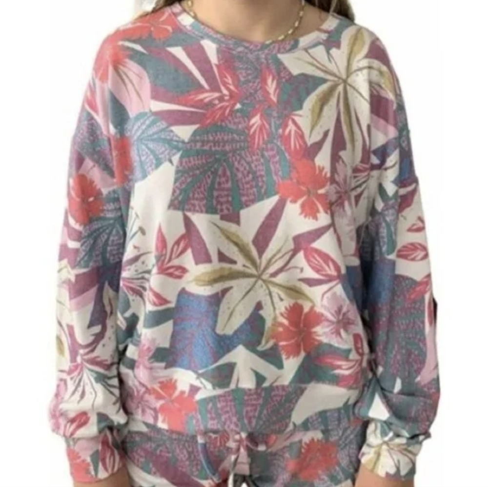 Sundry Tropical Print Raglan Pullover